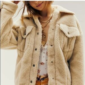 Free People Slouchy Oversized Faux Sherpa Trucker Jacket